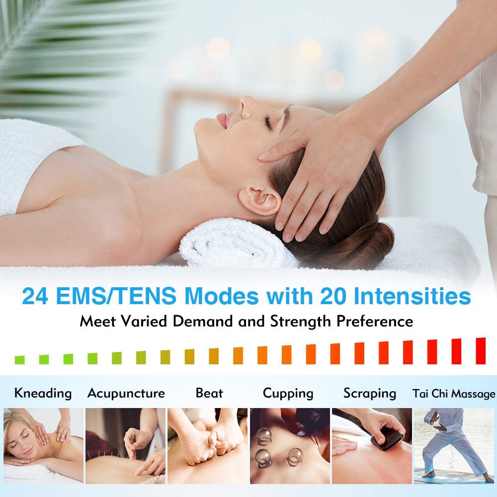 Tens Unit Machine Pulse Massager 24 Massage Modes Rechargeable Muscle Stimulator