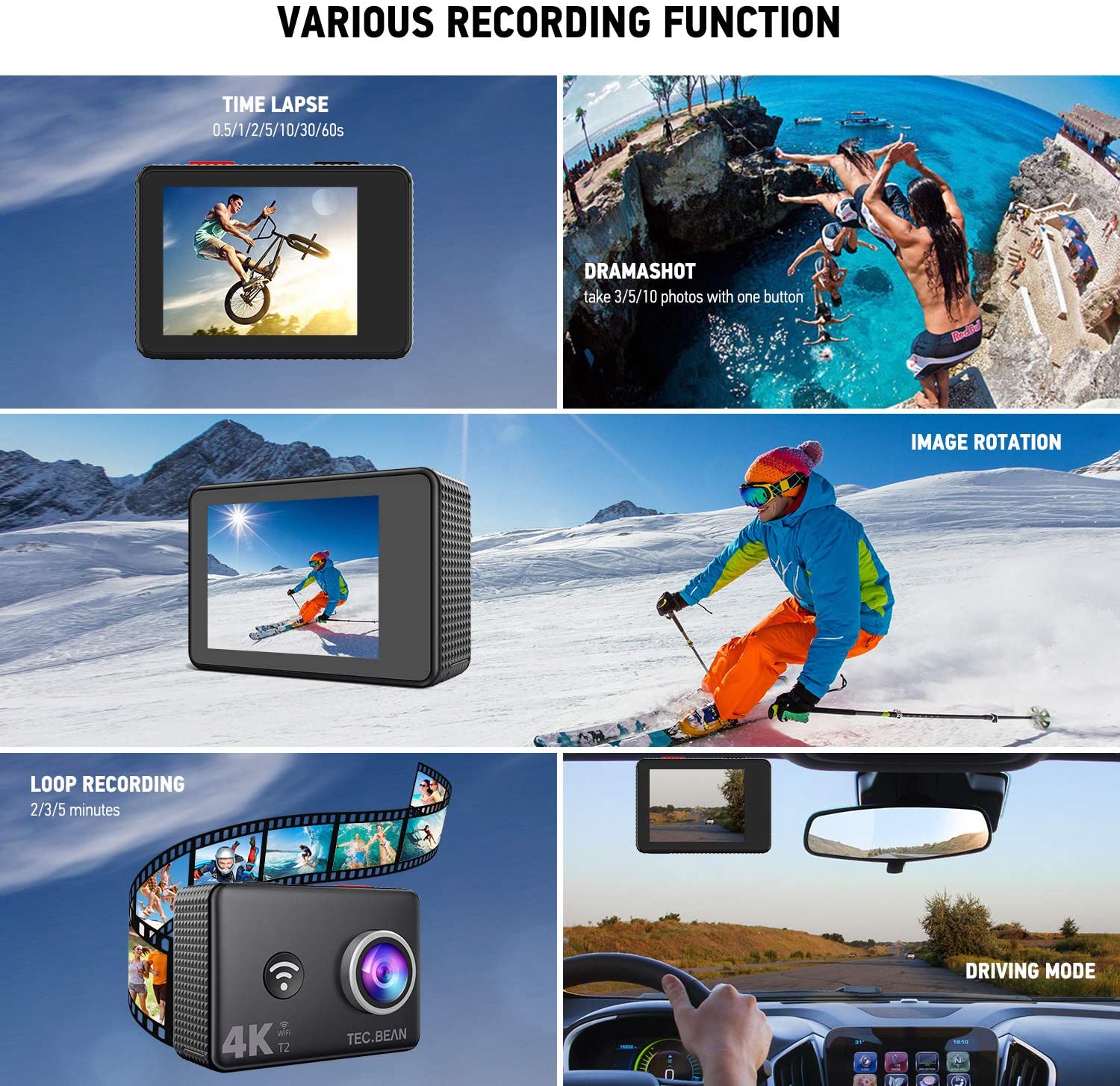 TEC.BEAN T2 WiFi 14MP Ultra HD Waterproof 4K Action Camera - ValueLink Shop